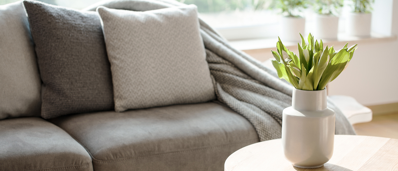 Natural grey living room interior
