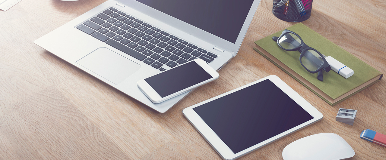 laptop, smartphone and other work supplies
